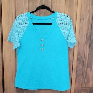 Blue Lace Sleeve Women's Top
